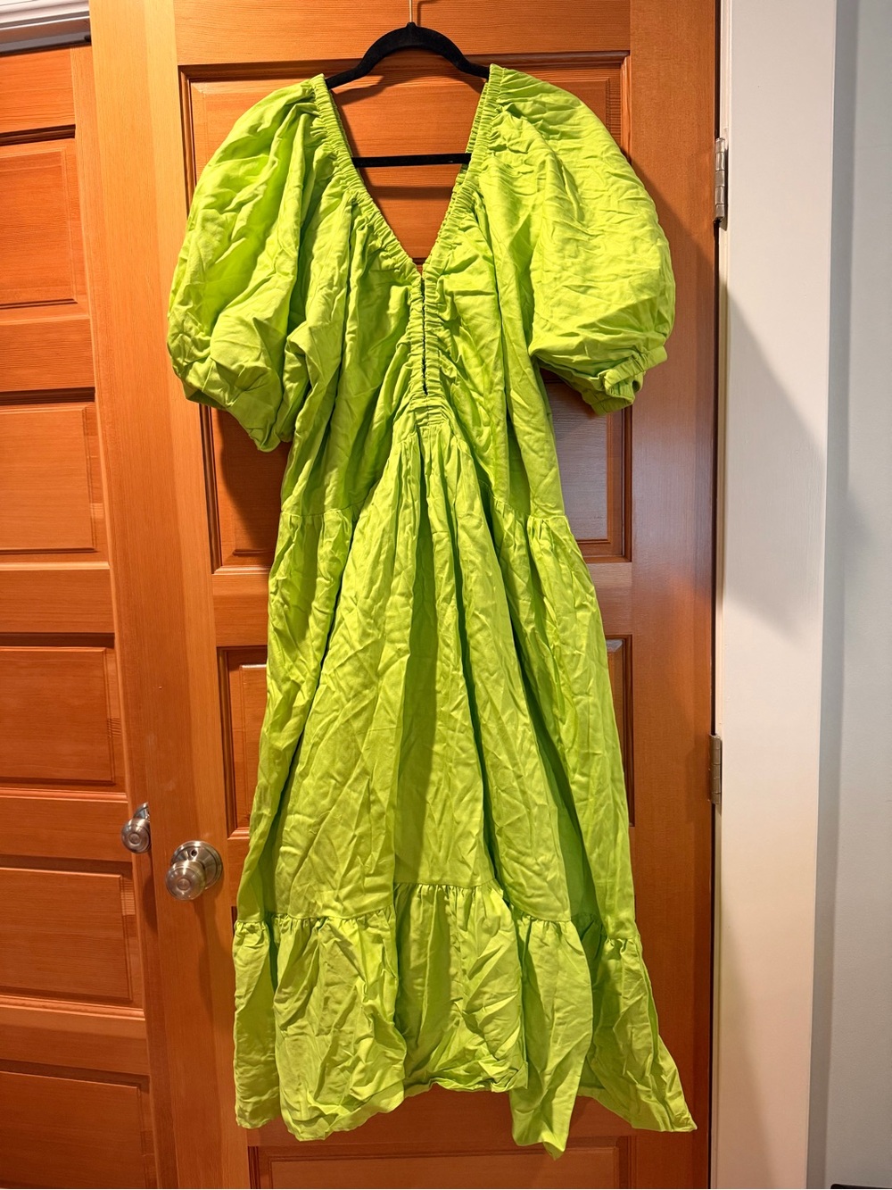 City Chic Lime Green Puff-Sleeve Tiered Maxi Dress